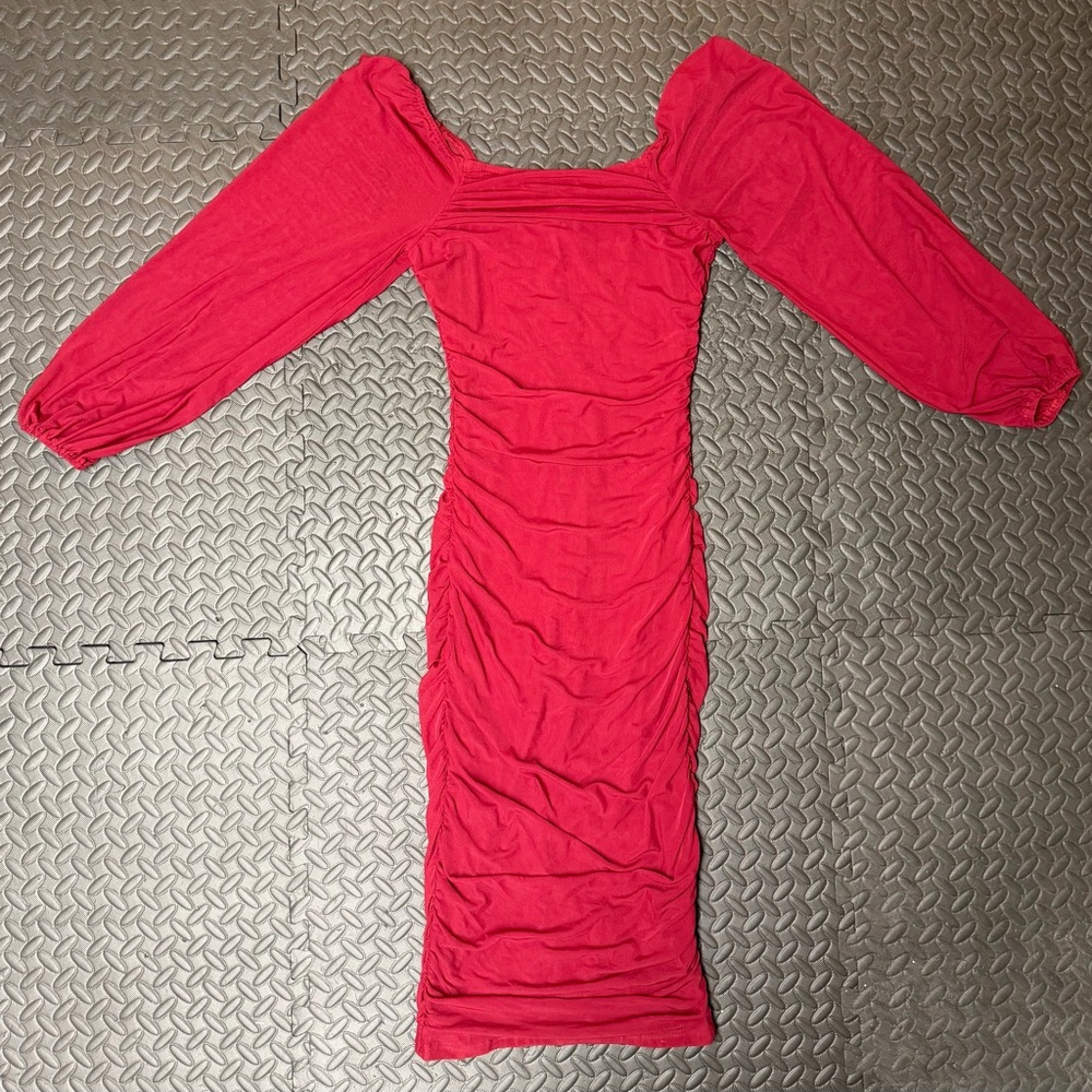 MEROKEETY Women's Long Sleeve Midi Length Wine Red Color Dress